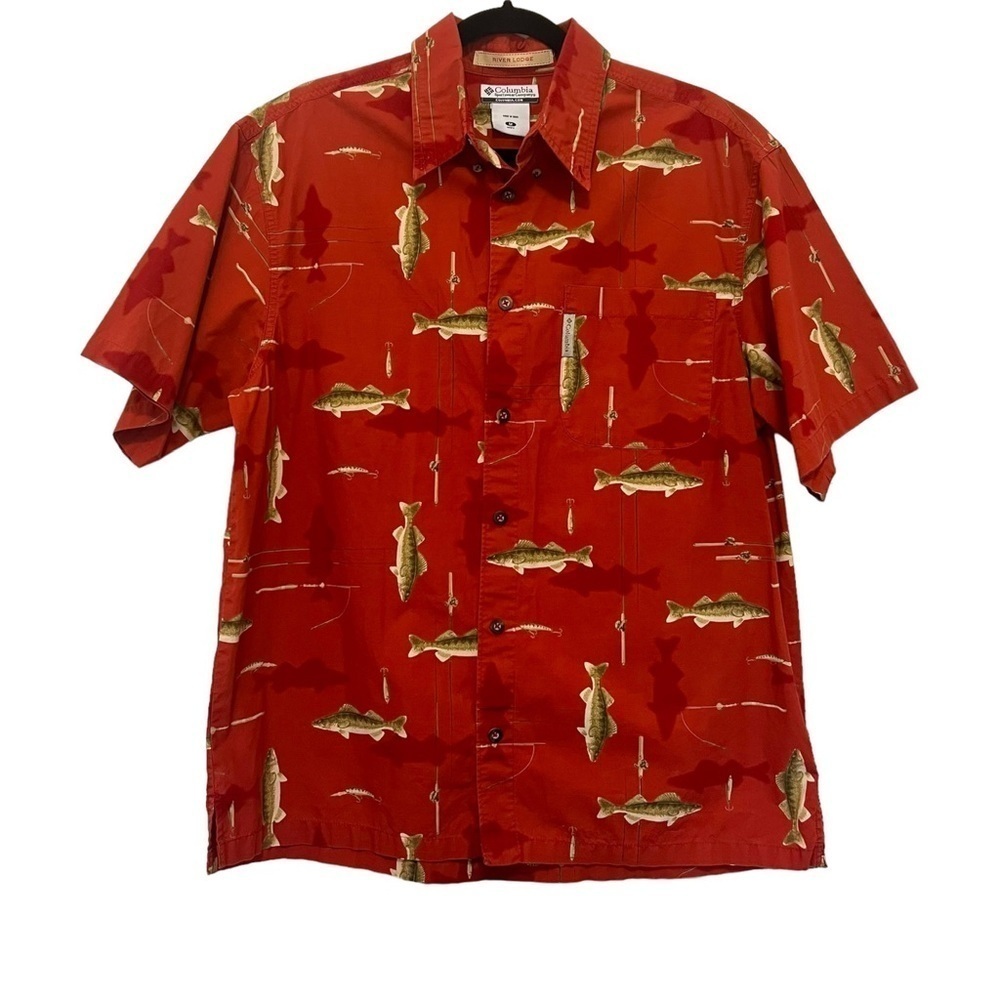 Columbia Red Fishing Fish Button Down Shirt